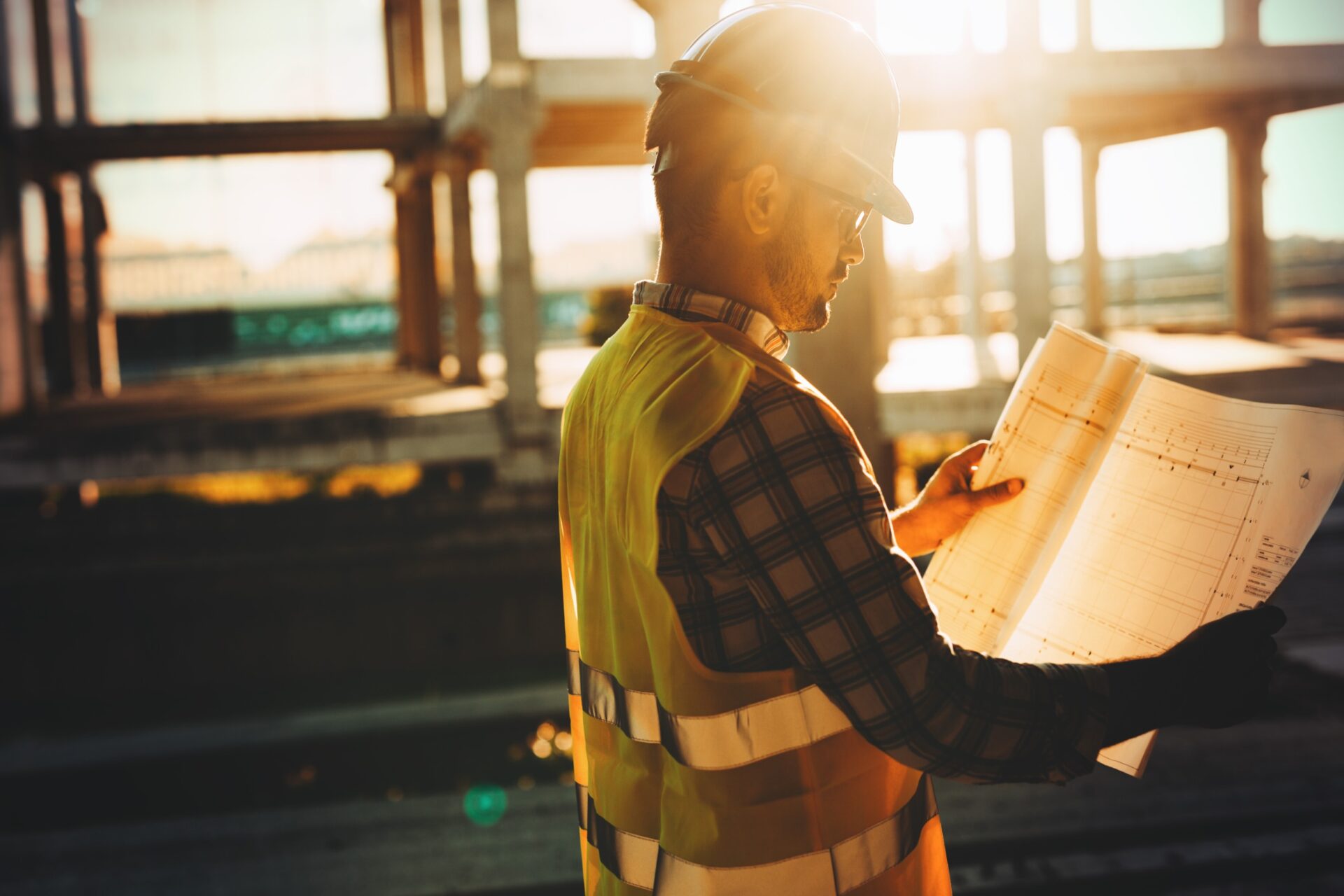 construction worker holding plans